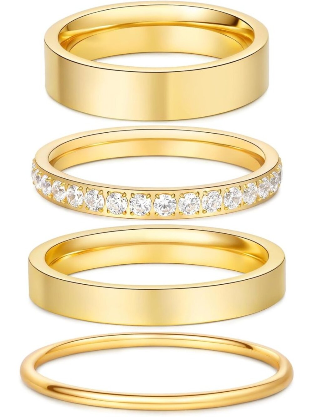 4 Pcs Non-Tarnish Gold Filled Stacking Rings Set for Women - Wedding & Knuckle